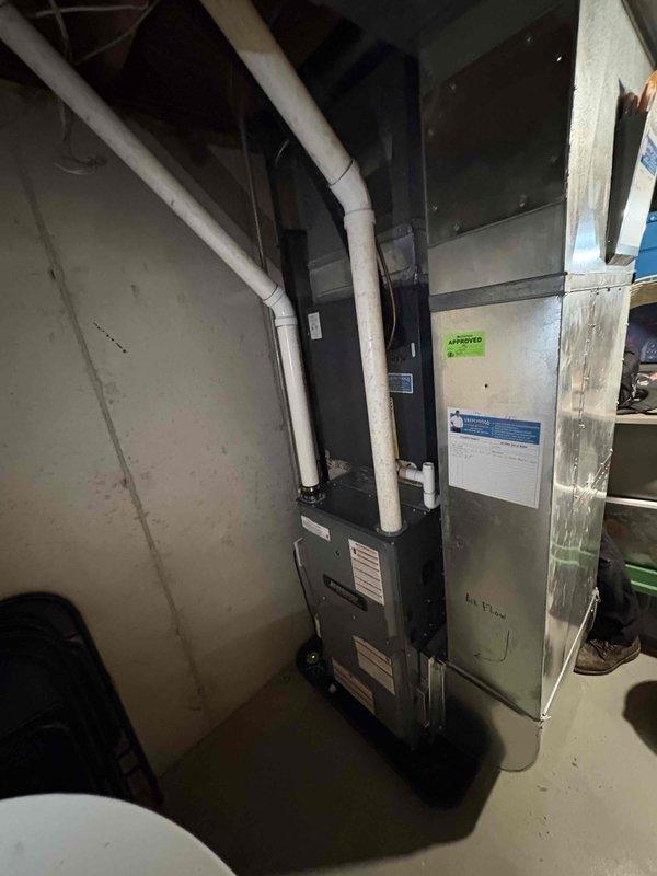 Successfully installed new HVAC furnace unit in basement utility area, complete with proper PVC ventilation system and connection to existing ductwork. System was tested for proper operation and all paperwork including financing documents was completed and signed by customer.