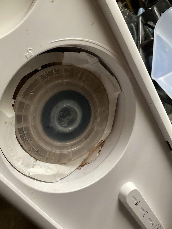 Responded to emergency call for a burst pipe causing complete water loss to residence. Located leak at appliance connection point showing signs of water damage and residue buildup. Isolated system using the red-handled shutoff valve, replaced damaged section of pipe, and verified proper water flow restoration with no further leakage. System now functioning normally with all house water service restored.