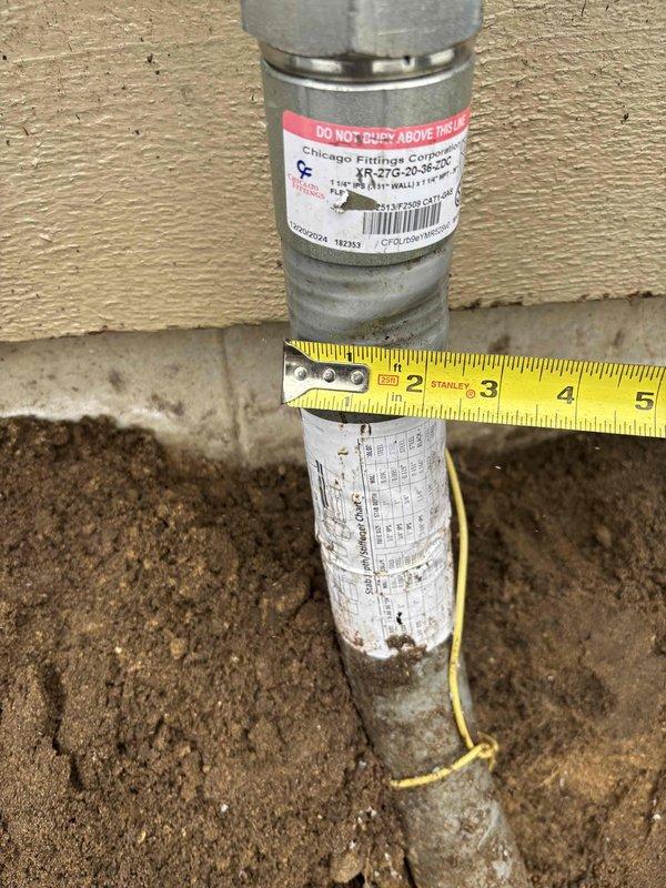 Responded to service call for a Honeywell generator (model WT 5-2027) with a gas line leak at connection point. Inspected the Chicago Fittings Corporation gas line component (part IR-270) where it enters the ground. Repaired leak at connection point to ensure safe operation of the standby home generator system during winter conditions.