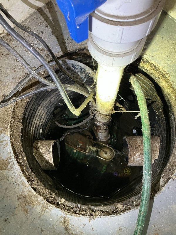 Replaced failed primary sump pump in residential basement system while verifying proper operation of secondary backup pump. Inspected battery backup system which was functioning correctly, ensuring complete redundancy for water management protection. Tested full system after installation to confirm proper cycling and discharge.