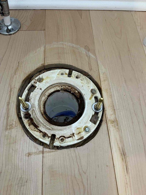 Successfully installed three Gerber toilets as quoted, replacing old units that showed significant wear and water damage around the flanges. New installations were properly secured to the floor flanges with the appropriate hardware, ensuring proper seal and functionality.