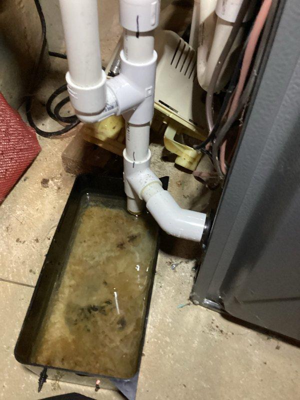 Performed annual heating service on 8-year-old EnergiAir furnace (model WT 03-2028). Discovered stagnant water with debris in the condensate drain pan and documented with photos. Applied drain tablets to prevent future clogging and inspected humidifier operation. System is now functioning properly with improved drainage.