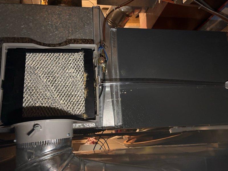 Performed annual heating maintenance on 15-year-old York furnace system. Inspected and found severely clogged filter requiring replacement; serviced connected humidifier system. System returned to proper operating condition after cleaning and tune-up.