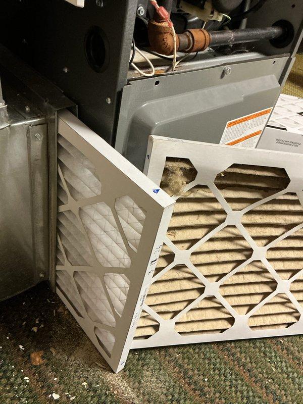 Performed annual maintenance on 8-year-old EnergiAir furnace. Replaced dirty air filter with new one and inspected internal components for proper operation. System includes humidifier which was checked during service. All systems functioning correctly with no issues identified.