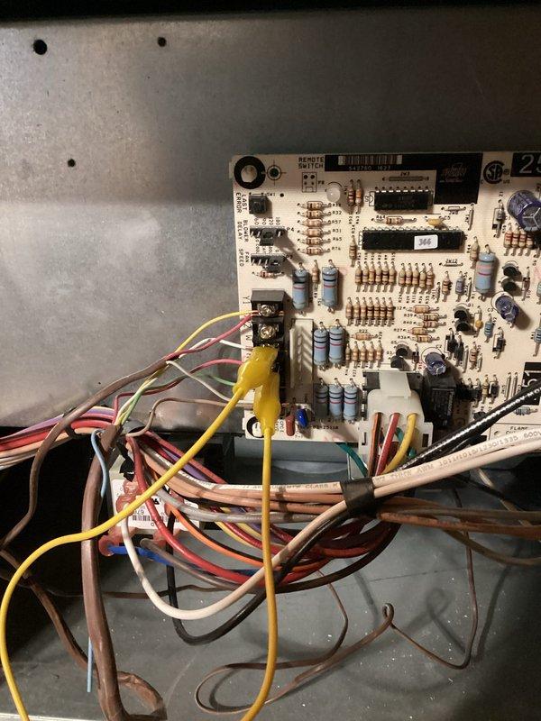 Responded to no-heat service call. Diagnosed faulty control board in HVAC system. Performed electrical testing using jumper wires to confirm diagnosis. Replaced control board and verified proper system operation before completing service.
