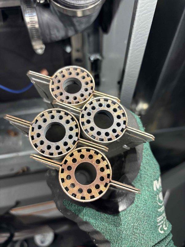 Responded to no-heat call for 3-year-old EnergiAir furnace which was not turning on. Diagnosed issue with flame sensor components showing oxidation and contamination. Removed and replaced four flame sensor discs to restore proper flame detection, successfully returning the heating system to normal operation.