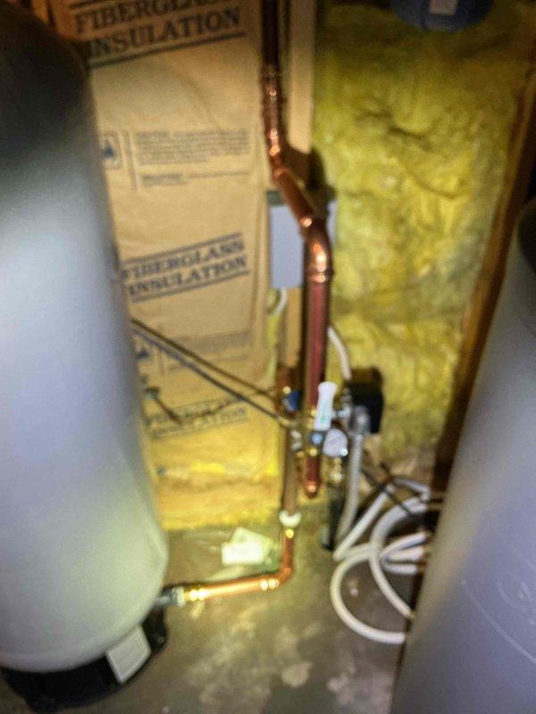 Conducted initial assessment of pressure tank system in utility area. Identified pressure tank requiring replacement. Completed temporary repairs to copper plumbing lines and valves in mechanical room. Will return to complete pressure tank replacement, estimated 4-hour job.