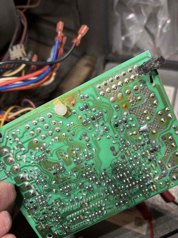 Responded to no heat/no hot water call for 1-year-old Lochinvar furnace and 11-year-old EnergiAir water heater. Discovered corroded electrical terminals with dust accumulation on the heat circuit, affecting system operation. Inspected and serviced control board components, addressing connection issues that were preventing proper heating function.