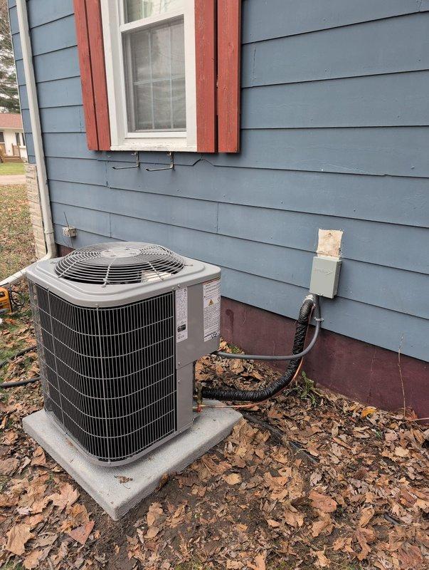 # Service Summary

Successfully completed full HVAC system replacement including new Carrier furnace and outdoor AC condenser unit. Installation included proper ductwork connections, electrical disconnect, drain pan placement, and concrete pad mounting for exterior condenser. System commissioned and tested for proper operation. Coordinated Michigan Saves financing documentation and processed loan application paperwork through electronic signature platform.