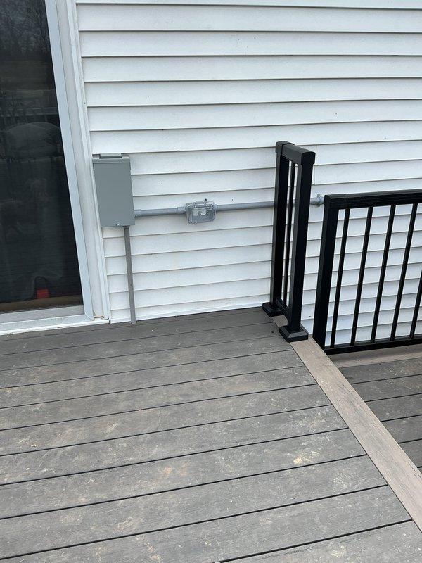 # Job Summary

Installed dedicated electrical circuit for hot tub and repaired pool panel electrical system per quoted specifications.

# Work Performed

Successfully installed a new dedicated electrical circuit to support hot tub operation at the residence. Ran appropriate gauge wiring from the main service panel to the hot tub location on the exterior deck area. Mounted weatherproof disconnect box on exterior siding near the hot tub connection point to provide required local disconnect capability per NEC requirements.

Addressed issues with the existing pool panel electrical system. Inspected pool panel components and identified necessary repairs to ensure safe and compliant operation. Completed electrical repairs to restore pool panel to proper working condition.

All wiring installations followed National Electrical Code standards for outdoor wet location applications. Used appropriate weatherproof enclosures and fittings rated for exterior exposure. Ensured proper grounding and bo