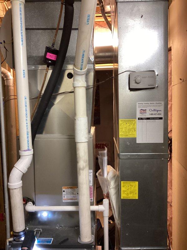 Completed annual heating maintenance on three furnace systems and three Aprilaire humidifiers. Performed comprehensive tune-up procedures including filter inspection, burner assembly cleaning, heat exchanger examination, blower motor lubrication, and combustion analysis on all units. Verified proper operation of safety controls, limit switches, and flame sensors. Inspected and serviced all three humidifiers, checking water supply lines, drainage systems, evaporator pads, and humidistat calibration. Confirmed proper airflow and humidity distribution throughout the systems. All equipment tested and left in proper working condition with warranty coverage noted through October 2033.