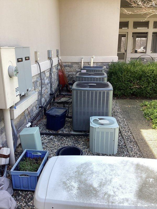 Completed full HVAC system replacement including installation of one air handler and four outdoor condensing units. All refrigerant lines were properly connected and insulated, electrical disconnects were installed and wired to code, and condensate drainage systems were configured. System was tested, charged to manufacturer specifications, and verified operational upon completion.