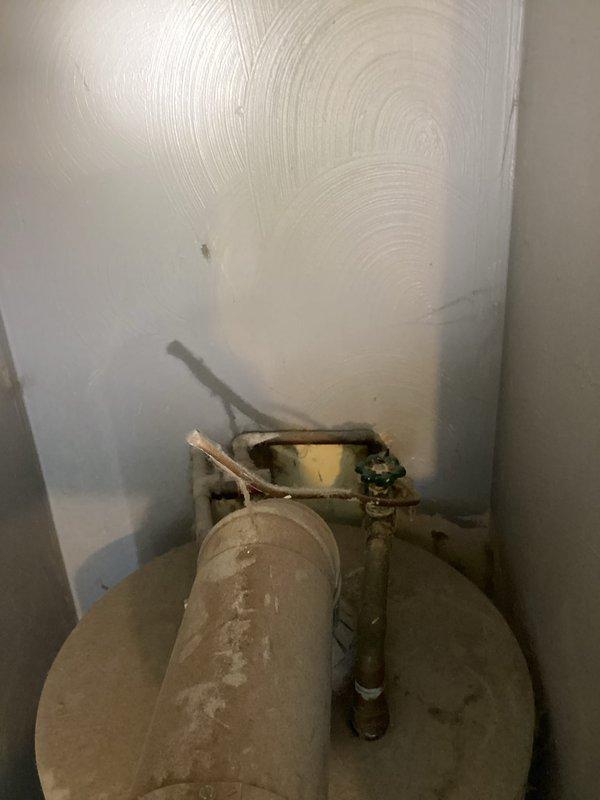 Provided estimate for water heater replacement in utility space with existing standard atmospheric vent water heater. Documented current installation including vent piping configuration and clearances. Reviewed replacement options and specifications with customer.