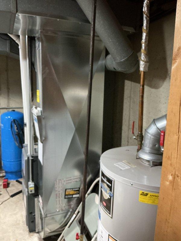 Completed annual heating maintenance on 2017 EnergiAir furnace system in basement mechanical room. Performed comprehensive tune-up including filter inspection, burner assembly cleaning, heat exchanger examination, blower motor lubrication, and combustion analysis to ensure optimal efficiency and safe operation. Verified proper condensate drainage through PVC piping system, inspected all electrical connections and safety controls, and confirmed adequate airflow through ductwork. System operating within manufacturer specifications with no humidity system present as noted. Equipment warranty active through May 2027.