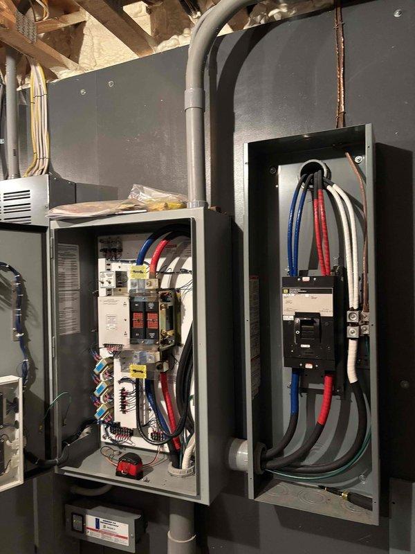Successfully completed installation of three furnace and air conditioning systems in a commercial or multi-unit residential facility. All units were fully installed with new electrical panels, proper circuit protection, and control wiring. Electrical connections included installation of dedicated disconnect switches, circuit breakers, contactors, and relay controls for each HVAC system. Wire management was performed to industry standards with proper routing, bundling, and strain relief for all power and control conductors. Systems were tested and verified operational upon completion.