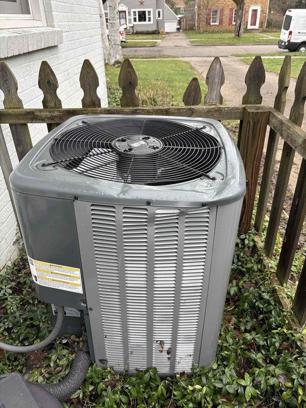 Completed comprehensive AC Super Tune-up on outdoor EnergiAir condensing unit. Performed full system inspection, cleaned condenser coils, verified proper airflow through louvers, checked refrigerant levels, tested electrical connections, and inspected drainage system. Unit operating within manufacturer specifications with all components functioning properly.