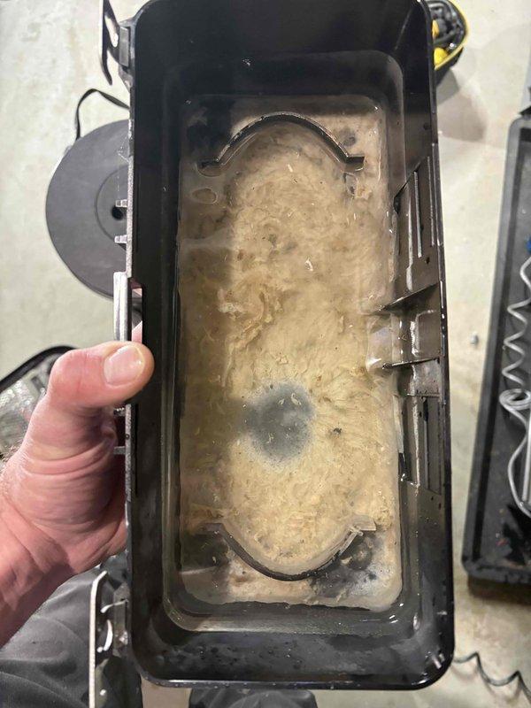 Completed annual heating and cooling maintenance tune-up on furnace, air conditioning system, and humidifier under recurring service agreement. Performed comprehensive system inspection and cleaning. During furnace inspection, discovered significant accumulation of fibrous debris and insulation material inside blower housing compartment, along with dirt and grime buildup on interior surfaces. Removed and cleaned contaminated blower housing component. Inspected inducer motor assembly and circular intake opening with rubber gasket seal, noting wear and discoloration around opening. Verified proper operation of pressure switch and sensing devices. Cleaned all accessible components, checked electrical connections, and ensured proper airflow throughout system. System operational upon completion.