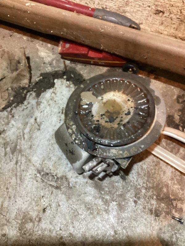 # Basement Flood - HVAC and Water Heater Restoration

Responded to service call for non-operational furnace and water heater following basement flooding incident. Upon arrival, assessed water damage to both heating systems and surrounding mechanical equipment.

Inspected 4-year-old Bryant furnace system for flood damage. Evaluated blower motor assembly and internal components for water intrusion. Documented condition of air filtration system, noting 16x25x2 pleated filter required replacement due to moisture exposure. Examined electrical connections and control boards for potential water damage that could prevent system operation.

Assessed approximately 15-year-old water heater unit that sustained flood damage. Inspected burner assembly, gas valve, thermocouple, and pilot light components. Evaluated motor/pump assembly for water damage and operational integrity. Checked electrical connections and wiring for moisture intrusion and corrosion.

Documented extensive dust and debris accumu