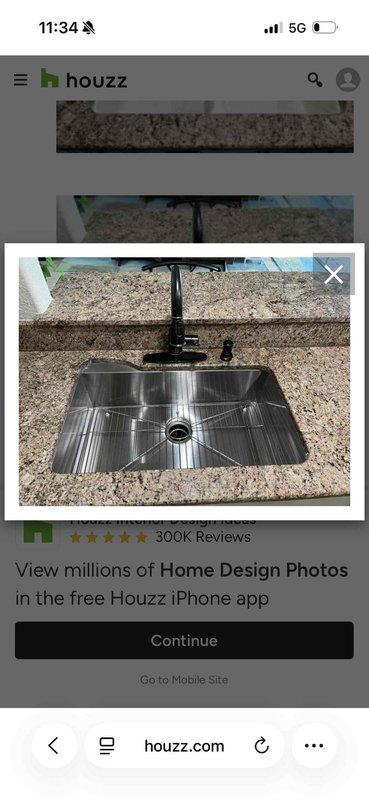 Conducted sales estimate for kitchen plumbing upgrade involving installation of a Kohler Prologue 33" x 22" stainless steel undermount sink with 9" bowl depth and garbage disposal unit beneath existing granite countertop. Documented site conditions and provided customer with product specifications and project scope for proposed installation.