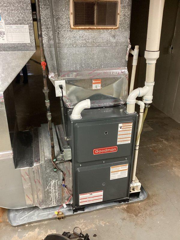 Responded to heating complaint regarding furnace consistently overshooting desired temperature setpoint. Upon arrival, inspected Goodman brand furnace installation in basement utility area. Evaluated thermostat operation, heat anticipator settings, and furnace cycling patterns. Examined furnace control board, limit switches, and gas valve operation to identify cause of temperature overshoot. Verified proper airflow through supply and return ductwork, checked filter condition, and confirmed blower motor operation. Tested furnace sequencing through multiple heating cycles to observe temperature differential and system response to thermostat calls. Made necessary adjustments to restore proper temperature control and prevent continued overshooting of setpoint. System now cycling properly and maintaining consistent comfort levels as intended.