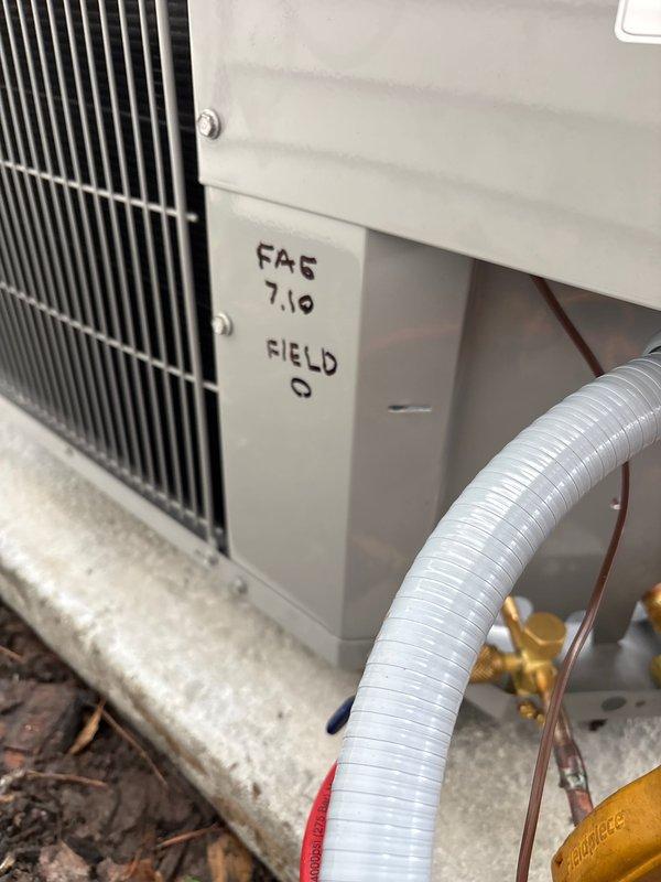 Completed full residential air conditioning system replacement. Removed existing outdoor condensing unit and installed new AC unit on concrete pad with proper refrigerant line connections and electrical hookup. Performed system startup, verified proper operation of compressor and condenser fan, and documented installation specifications including refrigerant charge levels on unit casing for future service reference.