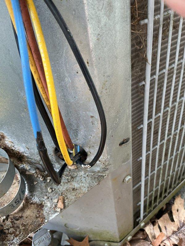 # Cooling System Restoration - Tripped Breaker

Responded to a no-cooling call on a 12-year-old Carrier air conditioning system that had tripped the electrical breaker. Upon arrival, confirmed the outdoor condensing unit was not operating and the associated circuit breaker had tripped to the off position.

Performed visual inspection of the outdoor unit's electrical components, focusing on the contactor, capacitor, and associated wiring connections. Examined all wire terminations for signs of overheating, loose connections, or damage that could have caused the overcurrent condition. Inspected the compressor contactor for pitting, wear, or failure that would create a short circuit or excessive current draw.

Checked the dual run capacitor for bulging, leakage, or failure, as capacitor failure is a common cause of increased amperage draw leading to breaker trips. Verified all electrical connections at the unit's terminal block were secure and properly torqued. Examined the condition of t