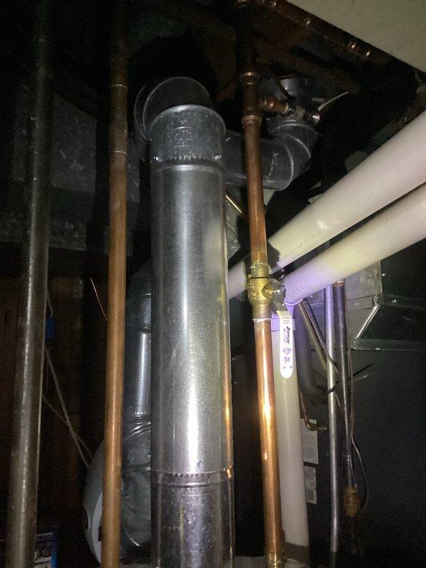 Responded to complaint of high-pitched constant whistle in vicinity of furnace and water heater. Performed thorough inspection of mechanical equipment area including 5-year-old EnergiAir furnace and 17-year-old Equator water heater. Examined ductwork connections, plumbing components, copper piping, valves, and fittings throughout utility space. Investigated potential sources including air flow restrictions, loose duct connections, and pressure-related issues in water supply lines. Documented equipment conditions and surrounding infrastructure with photographs for reference.