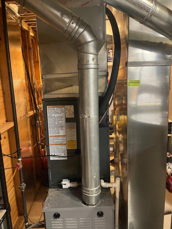 Completed full air conditioning system replacement including outdoor condensing unit and indoor air handler. Installed new refrigerant lines with proper insulation, connected copper piping with brass service valves, and charged system to manufacturer specifications per factory requirements. Verified all electrical connections, tested system operation, and confirmed proper airflow through existing ductwork integration.