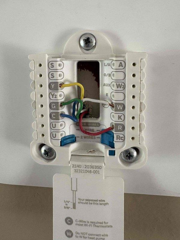 Responded to no heat/no cool call on 2003 Bryant system where Amazon smart thermostat display went blank and lost communication with equipment. Upon arrival, found thermostat had failed and was unable to control furnace or air conditioning unit. Removed failed smart thermostat from wall plate and inspected existing low-voltage wiring connections. Verified proper wire terminations at thermostat base including R, W, Y, G, C, and O/B terminals. Confirmed 23-year-old Bryant furnace was otherwise operational and that loss of HVAC function was isolated to thermostat failure. System restored to proper operation.