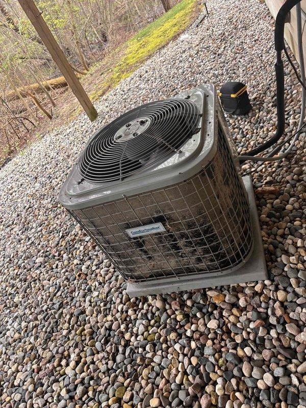 Completed annual cooling maintenance and tune-up on outdoor condensing unit. Performed comprehensive system inspection including electrical connections, refrigerant levels, and mechanical components. Verified proper operation of condenser fan motor and compressor. Cleaned condenser coils and checked drainage system functionality. Unit operating within normal parameters with no immediate concerns noted. System ready for cooling season.