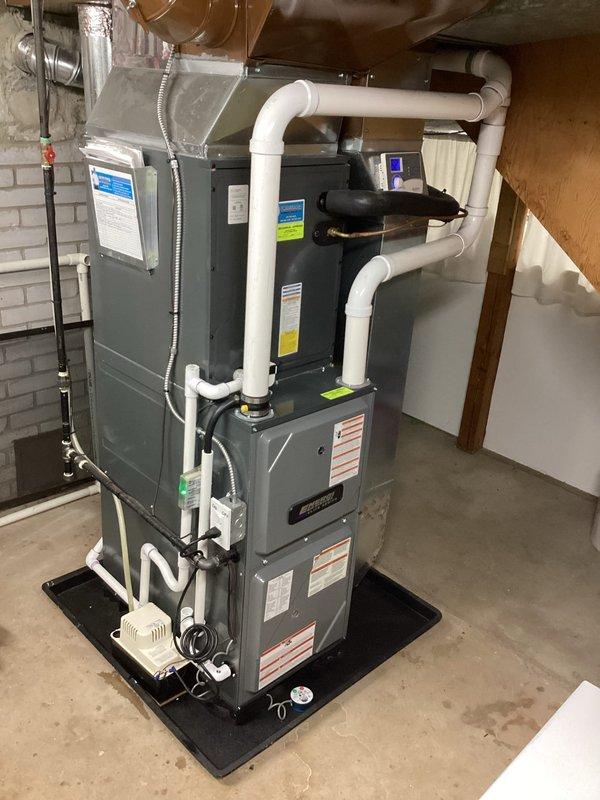 Completed annual cooling maintenance on residential HVAC system. Performed comprehensive inspection of furnace unit, ductwork connections, and condensate management system including pump operation verification. All components found operating within normal parameters, PVC drainage lines clear and functioning properly, and system ready for continued service through the cooling season.