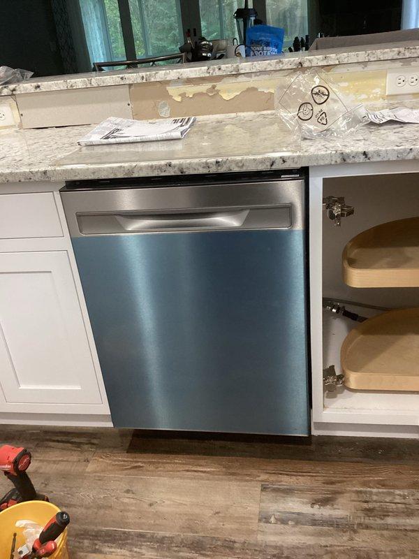 Returned to address plumbing issue with recently installed dishwasher. Corrected and secured water supply tubing connections to ensure proper operation and eliminate potential leak points. Installation completed with all components functioning as intended.