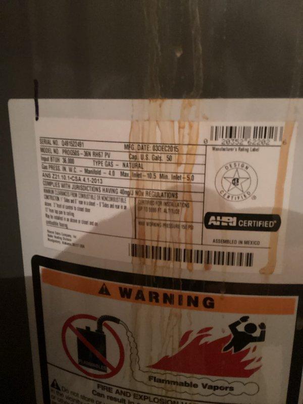 Conducted on-site assessment for water heater replacement on existing 6-year-old unit manufactured in December 2015. Documented current installation including copper supply lines, PVC venting configuration, and mechanical components in basement utility area. Provided customer with brand options and prepared estimate for replacement unit.