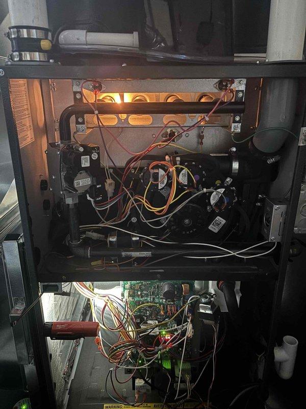 Completed return service call to replace blower wheel and housing assembly on heating system. Retrieved necessary parts from shop as scheduled and performed full installation of new blower wheel and housing unit. Removed existing blower motor assembly, installed replacement components, verified proper motor operation and airflow, and restored system to full operational status. All electrical connections secured, unit tested and confirmed functioning correctly with burners operating normally.