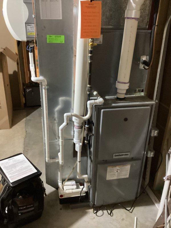 # No Heat Service Call - ICP Furnace System

Responded to no heat call on 21-year-old ICP furnace system. Upon arrival, performed complete system diagnostic to identify cause of heating failure. Conducted visual inspection of furnace cabinet, heat exchanger, blower assembly, and all associated components. Checked electrical connections, tested voltage and amperage at main control board, and verified proper operation of safety switches including limit switch and pressure switch.

Inspected condensate drainage system including PVC drain lines for blockages or restrictions that could trigger safety lockouts. Examined flue venting system for proper installation and clearances. Tested thermostat communication and verified proper signal transmission to furnace control board.

Evaluated ignition system components including hot surface ignitor or pilot assembly depending on unit configuration. Checked gas supply, verified proper gas pressure at manifold, and inspected burner assembly for clean