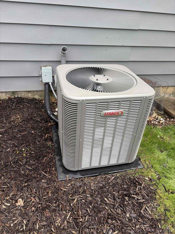 Completed annual cooling maintenance on newly installed Lennox outdoor condenser unit. Performed comprehensive system inspection, verified proper operation of all components, and documented equipment condition with photographs. Unit found in excellent operating condition with no issues identified. Successfully enrolled customer in maintenance club program covering furnace, air conditioning, and humidifier equipment.