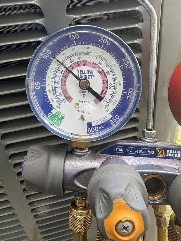 Completed full system replacement of residential furnace and air conditioning unit. Installed new furnace in basement mechanical room with proper venting and drainage connections via PVC piping, mounted unit on stable platform with all required safety labels and specifications visible. Replaced outdoor AC condensing unit, charged refrigerant system to manufacturer specifications as verified by manifold gauge readings showing proper pressures across all zones. All ductwork secured, electrical connections completed, and system tested for proper operation.