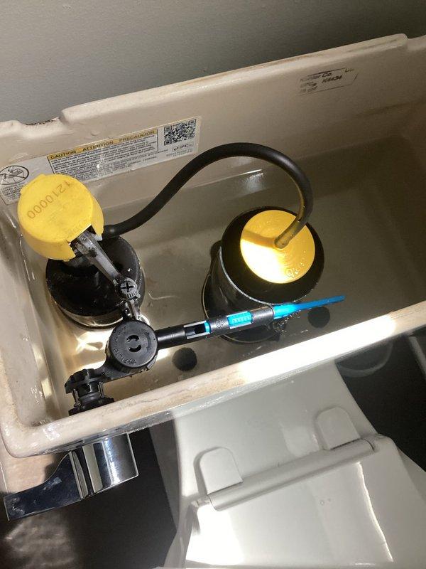 Responded to toilet flushing issue that had persisted for approximately one week. Removed tank lid and inspected internal flush mechanism, including Fluidmaster fill valve with float assembly and flush valve with flapper system. Adjusted components and verified proper water flow and tank refill operation to restore normal flushing function.