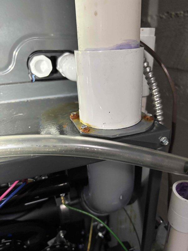 Completed annual cooling maintenance on 0-year-old ENE WT 8-2030 system. Performed comprehensive inspection of condensing unit and air handler components. Inspected drain pan and confirmed proper condensate drainage with standing water present in collection tray. Checked electrical connections, capacitors, and wiring throughout system. Examined blower assembly, evaporator coil access area, and condensate drain lines including PVC drainage piping. Verified all mechanical components, mounting hardware, and cabinet integrity. System operational and ready for cooling season.