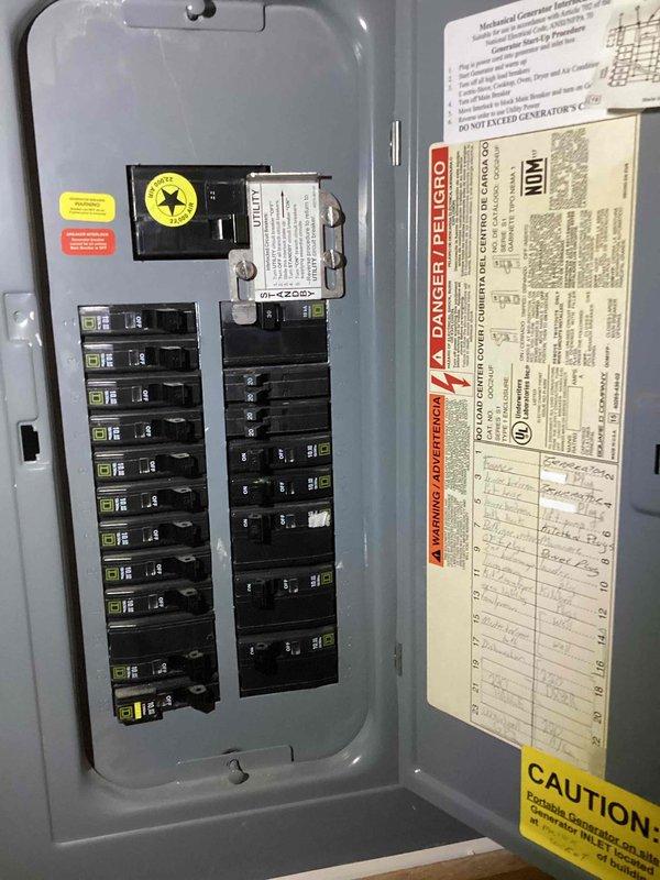 Conducted on-site evaluation for standby generator installation. Assessed existing electrical service panel to determine compatibility and capacity for generator integration. Documented current breaker panel configuration, including main disconnect location, available breaker spaces, and electrical load distribution. Panel inspection revealed clean, well-maintained load center with adequate labeling and circuit directory. Photographed panel interior and exterior to support equipment sizing recommendations and transfer switch placement planning. Evaluation will inform generator specification, transfer switch requirements, and installation scope for customer proposal.