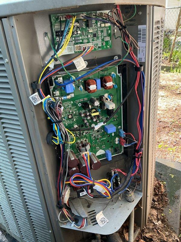 Completed annual cooling maintenance on 9-year-old air conditioning system. Performed comprehensive inspection of outdoor condensing unit, accessing internal electrical components and control boards to verify proper operation of all circuits, contactors, and safety controls. Inspected indoor air handler equipment including condensate pump assembly and drainage system, confirming proper operation and clear drain lines. All electrical connections, refrigerant pressures, and system components found operating within normal parameters. System tested and left in proper working condition.