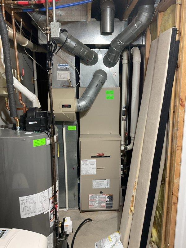 Completed annual cooling maintenance on 2013 Lennox AC system. Performed comprehensive tune-up including inspection of outdoor condenser unit, verified proper refrigerant levels, cleaned condenser coils, checked electrical connections and amperage draw, and tested system operation. Indoor furnace and air handler inspected in mechanical room, ductwork connections verified secure, and all equipment found operating within normal parameters. Customer requesting estimate for furnace and AC replacement due to system age approaching 20 years.