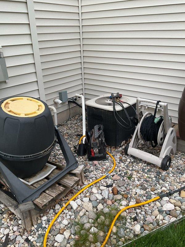 Completed annual cooling maintenance on 2013 Lennox AC system. Performed comprehensive tune-up including inspection of outdoor condenser unit, verified proper refrigerant levels, cleaned condenser coils, checked electrical connections and amperage draw, and tested system operation. Indoor furnace and air handler inspected in mechanical room, ductwork connections verified secure, and all equipment found operating within normal parameters. Customer requesting estimate for furnace and AC replacement due to system age approaching 20 years.