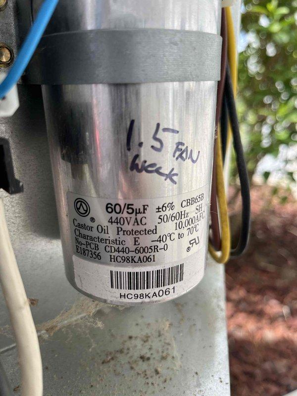 Completed annual cooling maintenance and 6-year equipment checkout on residential air conditioning system. Performed comprehensive inspection of electrical components including contactor, capacitor (60/5μF dual-run rated at 440V AC), and control wiring connections. All electrical connections were verified secure, capacitor tested within acceptable parameters, and contactor operation confirmed normal. System operational and ready for cooling season.