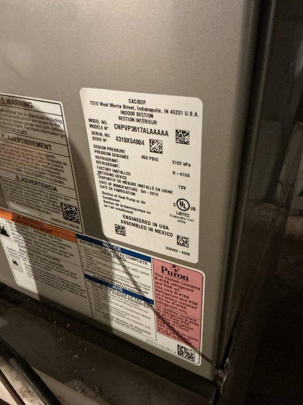 Performed comprehensive AC tune-up on 9-year-old Payne CNPVP3617ALA4AAA cooling system utilizing R-410A refrigerant. Unit was operational and blowing cool air upon arrival. Completed full system inspection including electrical connections, refrigerant levels, condensate drainage, and overall component functionality. Replaced air filter which had not been serviced since previous maintenance visit. Verified proper airflow, checked thermostat operation, and confirmed system cycling correctly. All safety controls tested and found operational. System left in proper working condition with improved airflow efficiency following filter replacement.