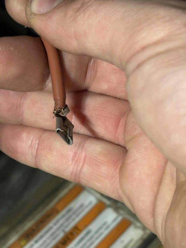 Completed annual cooling maintenance on 2021 EnergiAir system under 4-year warranty coverage. During inspection, identified failed thermistor temperature sensor with damaged wire leads. Replaced defective sensor and associated electrical connectors, ensuring proper termination with new spade and ring terminals. System tested and verified operational following component replacement.