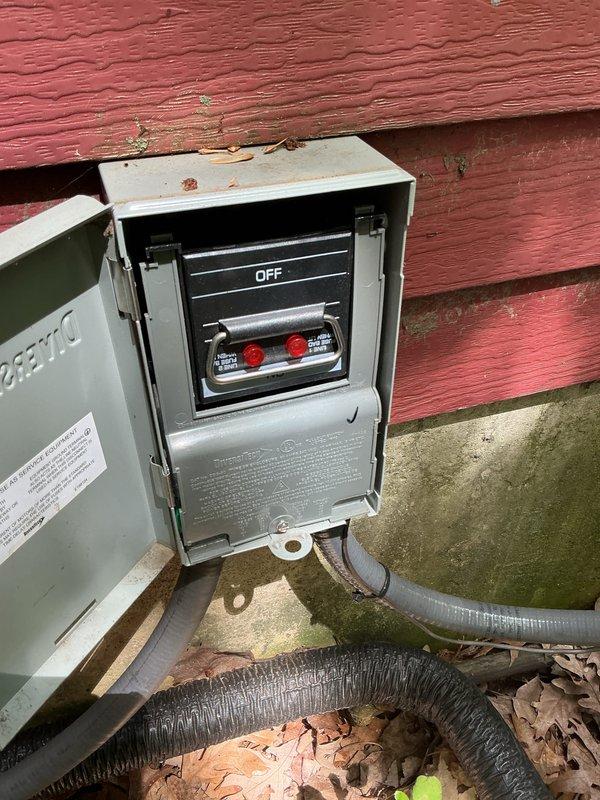 Responded to no cooling complaint on approximately one-year-old EnergiAir unit. Upon arrival, found outdoor disconnect switch in OFF position. Verified unit was not receiving power due to switch being turned off. Cycled disconnect switch to ON position and restored power to system. Confirmed unit operation and proper cooling function. System returned to normal operation after power restoration.