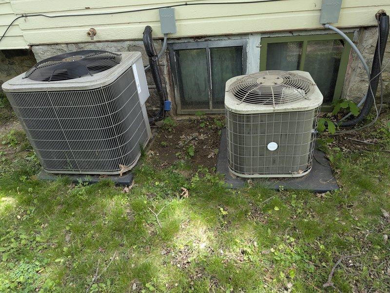Responded to no cooling call on 10-year-old Bryant system with no air flow. Upon inspection, found outdoor condenser units and indoor air handler with condensate drainage system. Diagnosed airflow issue, performed necessary repairs to restore cooling operation. Enrolled customer in preventive maintenance program covering both furnace and air conditioning equipment to ensure continued system reliability.