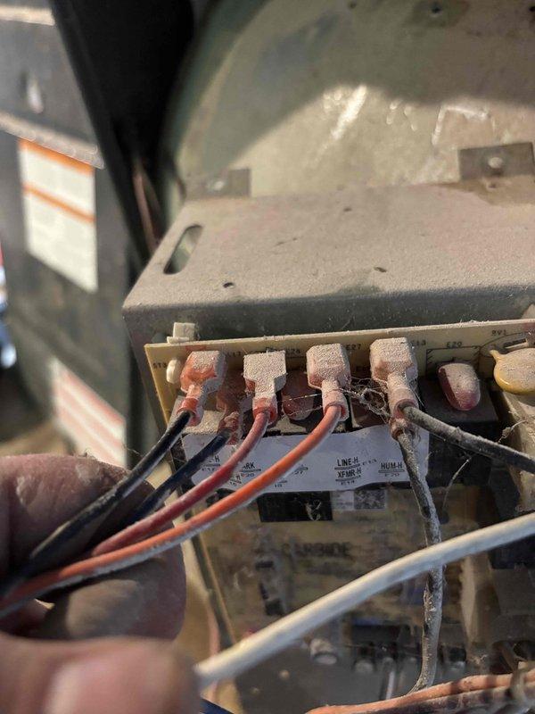 Responded to reported strong odor emanating from HVAC system. Upon arrival, conducted thorough inspection of both heating and cooling components. Examined electrical connections at terminal block, noting normal wear patterns and operational connections on one-year-old cooling system and heating unit of unknown age. Inspected heat exchanger assembly and evaporator coil for potential odor sources, checking refrigerant lines, fin condition, and surrounding components. Verified system maintained proper heating and cooling functionality throughout inspection. Documented equipment conditions with photographic evidence showing terminal connections and coil assembly. All electrical connections found secure with no signs of overheating or failure. No visible damage, excessive dust accumulation, or contamination detected on coil surfaces or heat exchanger that would account for reported odor. System operational parameters confirmed normal with no safety concerns identified during service call.