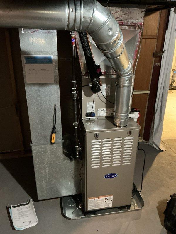 Completed annual cooling maintenance on 0-year-old Carrier HVAC system. Performed comprehensive tune-up including inspection of air handler, furnace unit, ductwork connections, and electrical components. Verified proper operation of digital control panel, checked refrigerant lines, and ensured all mechanical connections were secure. System is operating within normal parameters and ready for cooling season.